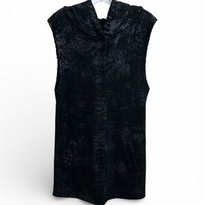 Simon Chang Textured Black Knit Sleeveless Hooded Vest Distressed Size Medium